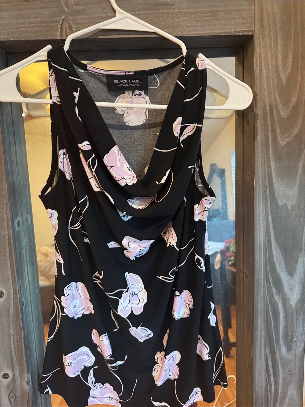 Black Label Black Sleeveless Floral Cowl Dress with Pink Accents